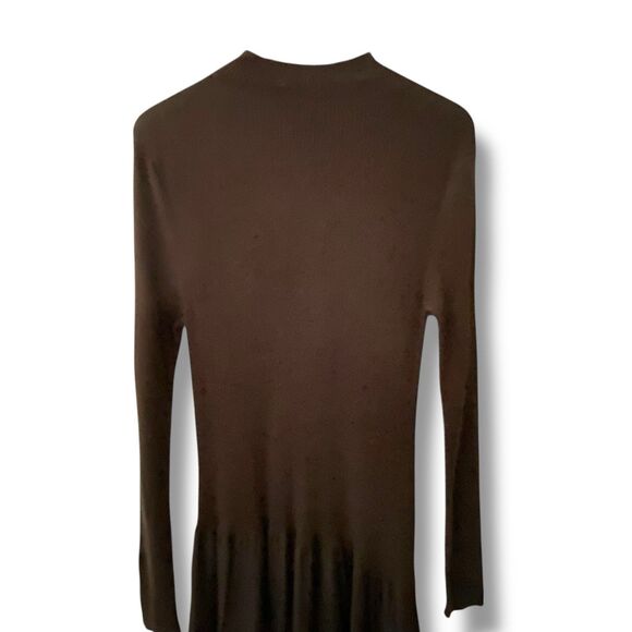 MASSIMO DUTTI Contrast Knit Dress Olive Green Size Large Mock Neck Flowy Bottom - Picture 11 of 16